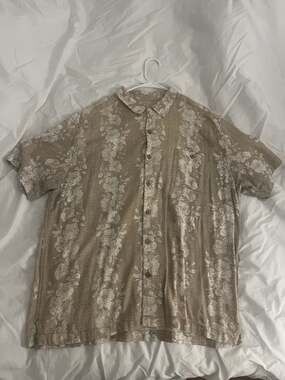 Ocean & Coast Tan Floral Short Sleeve Button Down Hawaiian Shirt